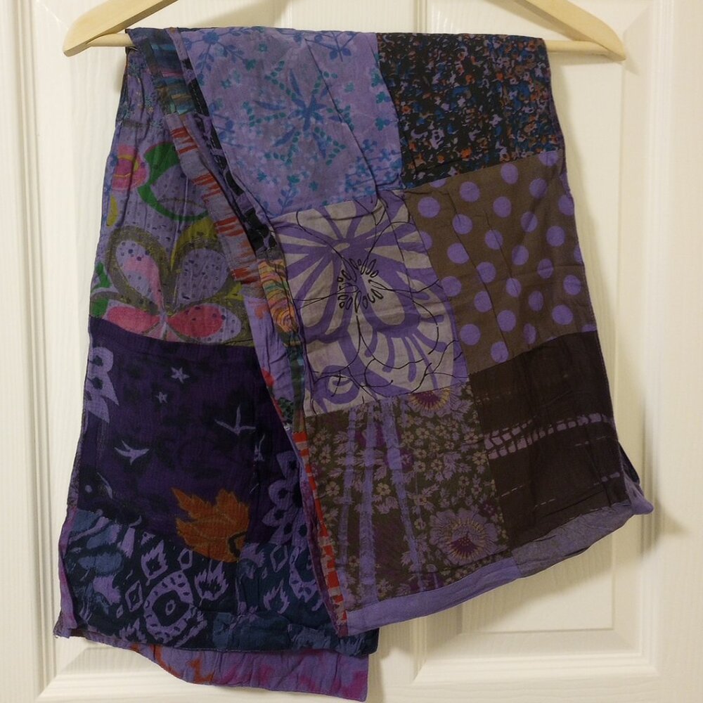 Purple Patchwork Reversible Scarf Stole - image 7